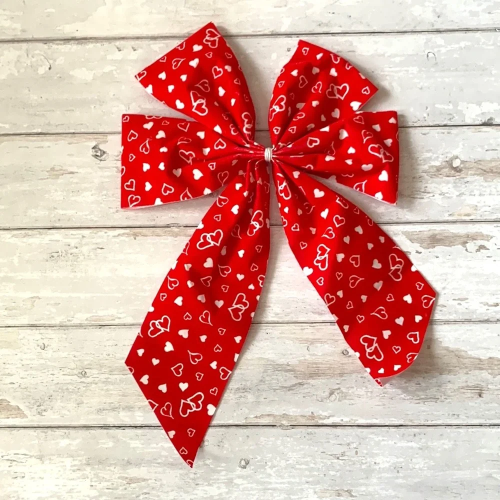 Valentines Day Red Heart Print Bow Velvet Feel 20i. long 12in Wide Decorations